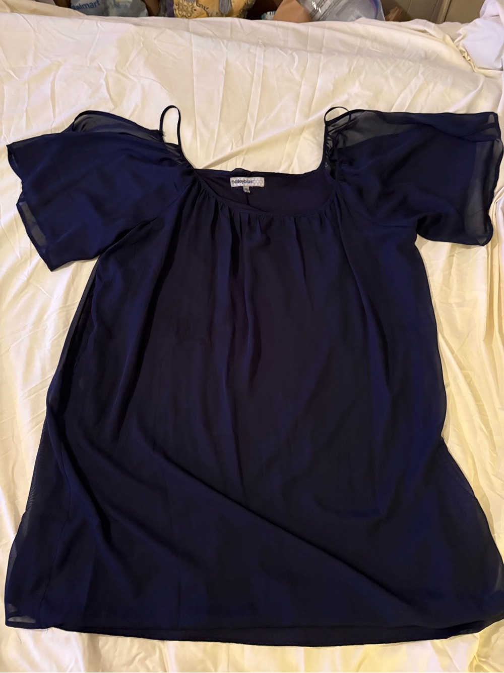 Navy Cold-Shoulder Short Sleeve Dress